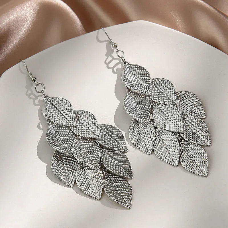 Boucles d'Oreilles Pendantes Feuilles Femme argent