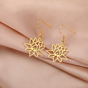 Boucles d'Oreilles Pendantes Fleur de Lotus Femme or