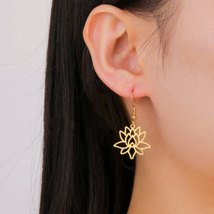 Boucles d'Oreilles Pendantes Fleur de Lotus Femme or