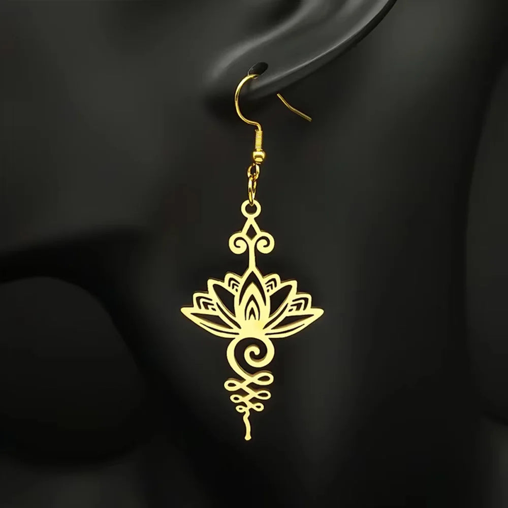Boucles d'Oreilles Pendantes Fleur de Lotus pour Femme or