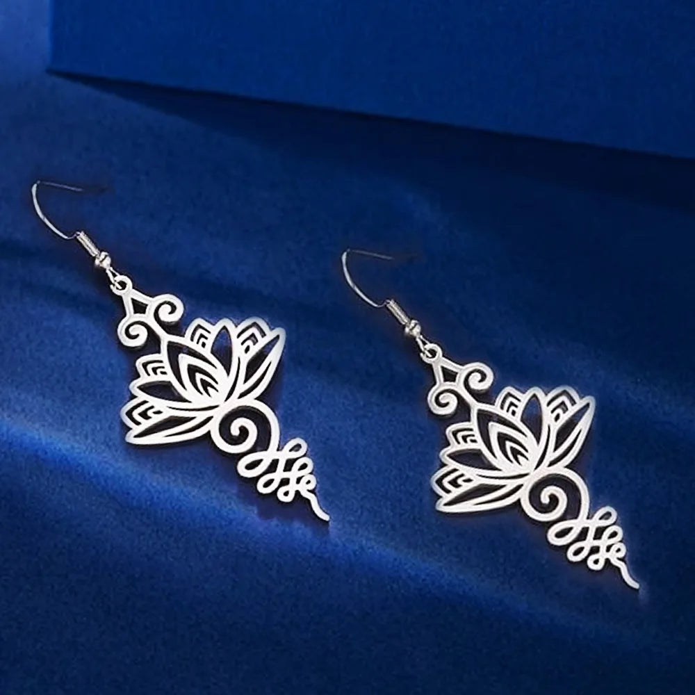 Boucles d'Oreilles Pendantes Fleur de Lotus pour Femme argent