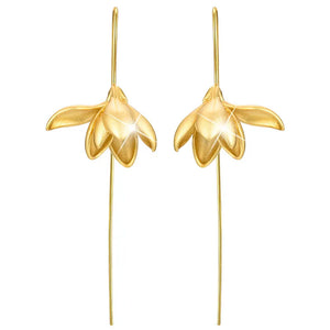 Boucles d'Oreilles Pendantes Fleur de Magnolia or