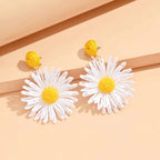 Boucles d'Oreilles Pendantes Fleur de Marguerite blanc et jaune