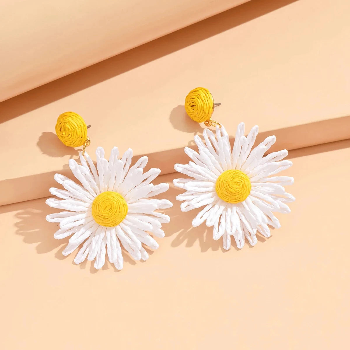 Boucles d'Oreilles Pendantes Fleur de Marguerite blanc et jaune