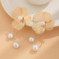 Boucles d'Oreilles Pendantes Fleur et Perles or