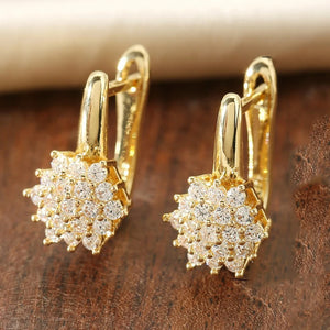 Boucles d'Oreilles Pendantes Fleur Zircon or b