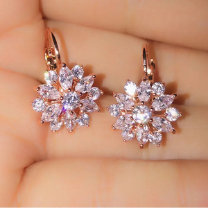 Boucles d'Oreilles Pendantes Fleur Zircon or rose