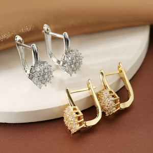 Boucles d'Oreilles Pendantes Fleur Zircon or B