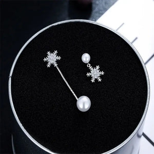 Boucles d'Oreilles Pendantes Flocon de Neige Argent Femme