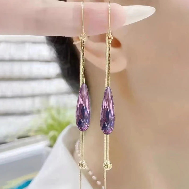 Boucles d'Oreilles Pendantes Goutte d'Eau en Zircon violet