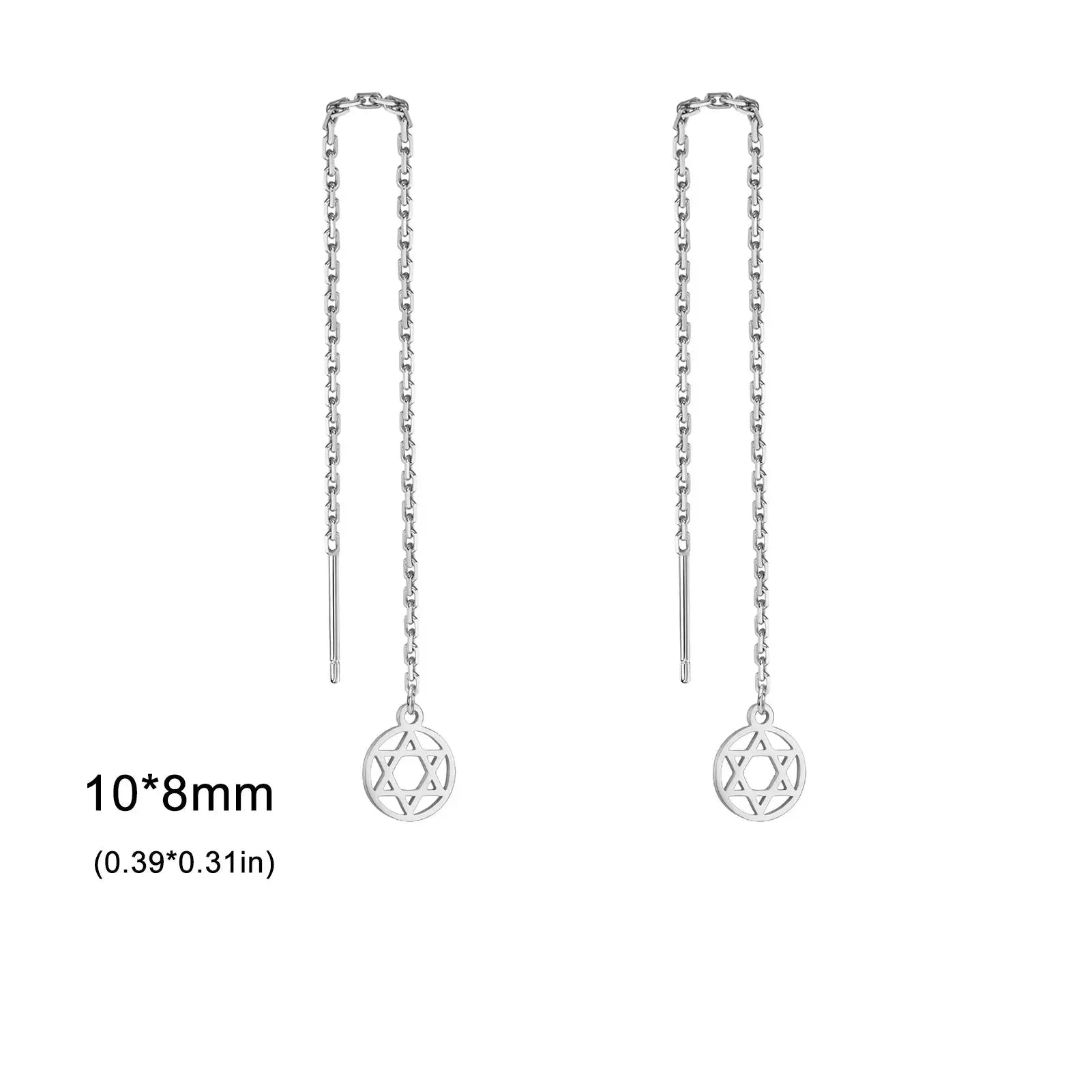 Lange hangende oorbellen met de ronde <span data-glossary-id="star-of-david">Davidster</span> joods symbool zilver