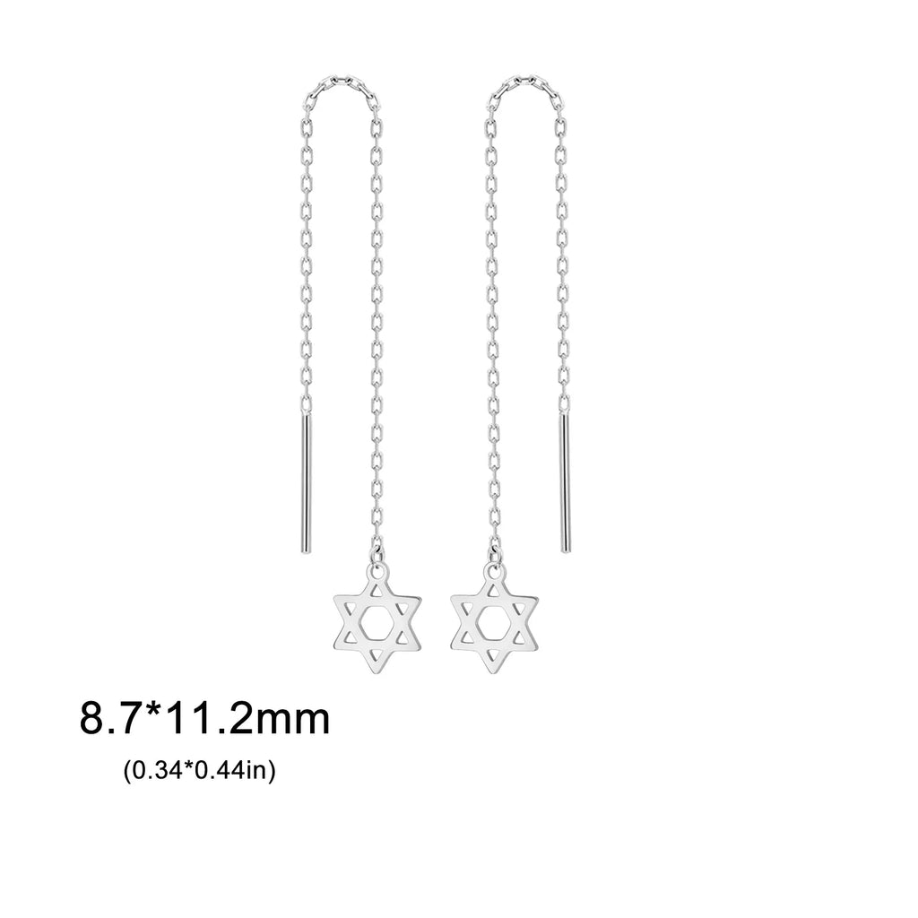Lange hangende oorbellen met de <span data-glossary-id="star-of-david">Davidster</span> joods symbool zilver