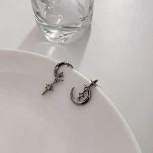 Boucles d'Oreilles Pendantes Lune et Etoiles