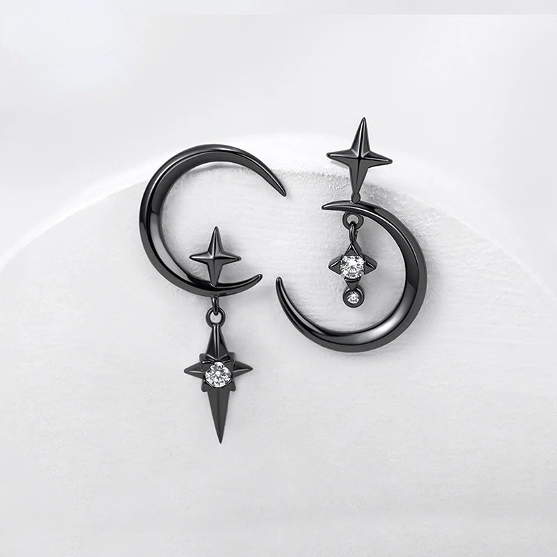 Boucles d'Oreilles Pendantes Lune et Etoiles