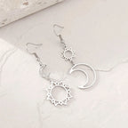Boucles d'Oreilles Pendantes Lune et Soleil argent