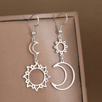 Boucles d'Oreilles Pendantes Lune et Soleil argent