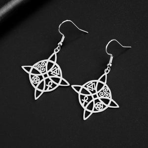 Boucles d'Oreilles Pendantes Noeud de Sorcière de Protection Femme Wiccan argent