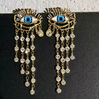 Boucles d'Oreilles Pendantes Oeil Bleu et Strass