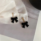Boucles d'Oreilles Pendantes Perles et Noeuds noir