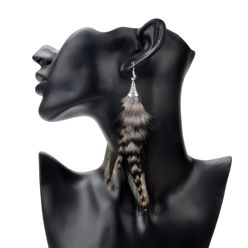 Boucles d'Oreilles Pendantes Plumes de Faisan