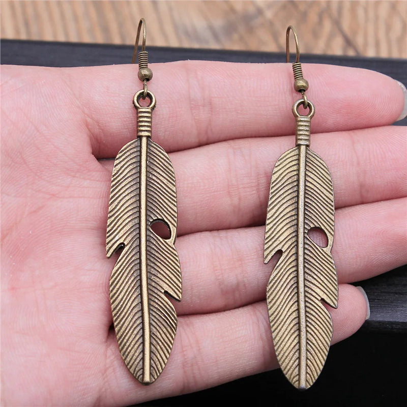 Boucles d'Oreilles Pendantes Plumes pour Femme bronze