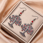 Boucles d'Oreilles Pendantes pour Femme Arbre de Vie rouge