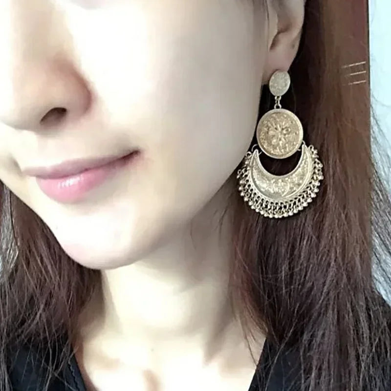 Boucles d'Oreilles Pendantes Style Bohême Baroque argent