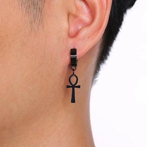 Boucles D'Oreilles Pendantes Style Egyptien Croix D'Ankh noir