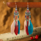 Boucles d'Oreilles Pendantes Style Ethnique avec Plumes 4
