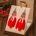 Boucles d'Oreilles Pendantes Style Ethnique avec Plumes 3