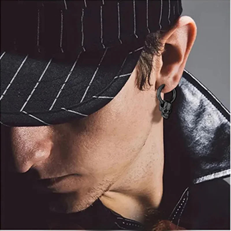 Boucles d'Oreilles Pendantes Tête de Mort pour Homme noir