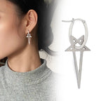 Boucles d'Oreilles Pentacle Longues Sorcellerie Wiccan Femme