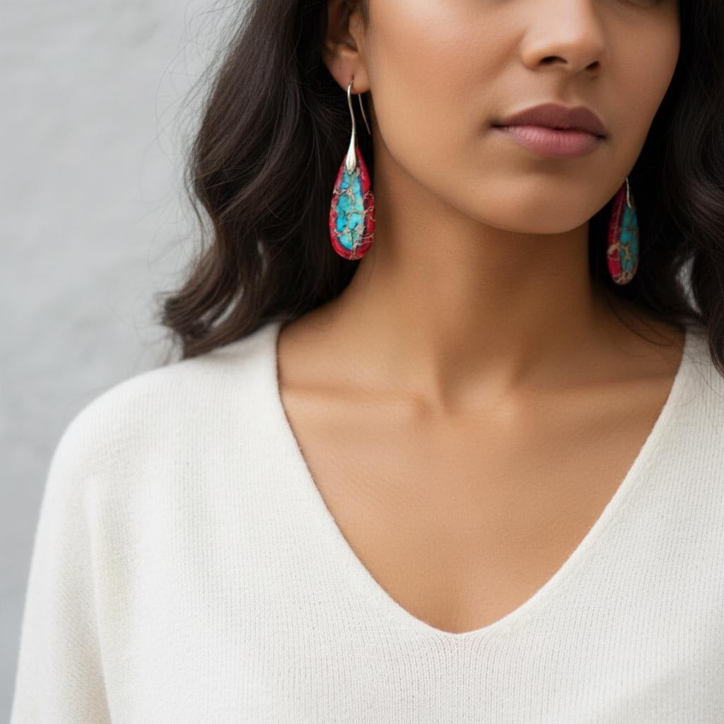 Natuursteen Lange Oorbellen 