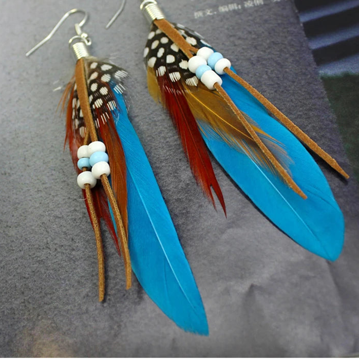Oorbellen met veren in Apache-stijl blauw