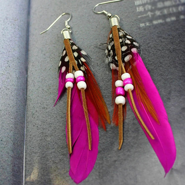Oorbellen met veren in Apache-stijl fuchsia
