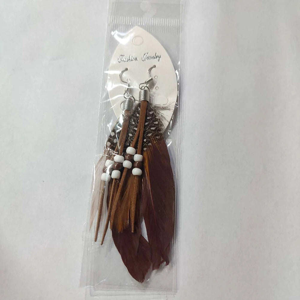 Oorbellen met veren in Apache-stijl bruin 