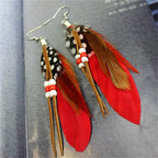 Oorbellen met veren in Apache-stijl rood