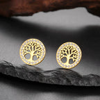 Ronde oorbellen levensboom versierd met gouden strass