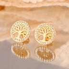 Ronde oorbellen levensboom versierd met gouden strass
