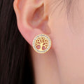 Ronde oorbellen levensboom versierd met gouden strass