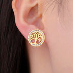 Ronde oorbellen levensboom versierd met gouden strass