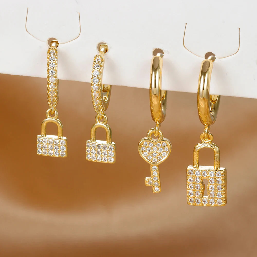 Hoepeloorbellen met sleutel en slot met strass