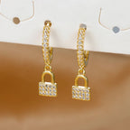 Hoepeloorbellen met sleutel en slot met strass, goud