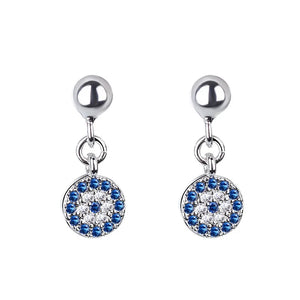 Boucles D'Oreilles Rondes Mauvais Oeil Bleu Turc Crystal