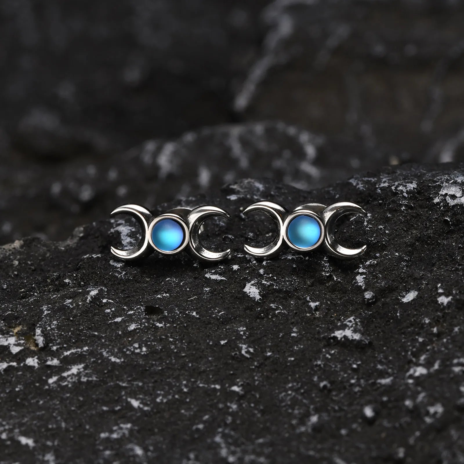 Boucles d'Oreilles Triple Lune Clous Sorcellerie Wiccan Femme
