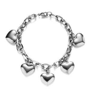 Bracelet 5 Coeurs Gourmette Femme argent