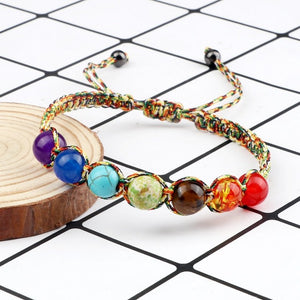 Bracelet 7 Chakras Tressé Gourmette Homme Femme Vraies Pierres multicolor