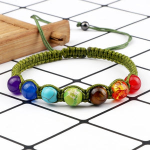 Bracelet 7 Chakras Tressé Gourmette Homme Femme Vraies Pierres vert