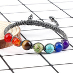 Bracelet 7 Chakras Tressé Gourmette Homme Femme Vraies Pierres gris