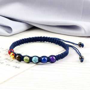 Bracelet 7 Chakras Tressé Gourmette Homme Femme Vraies Pierres bleu